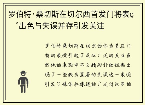 罗伯特·桑切斯在切尔西首发门将表现出色与失误并存引发关注